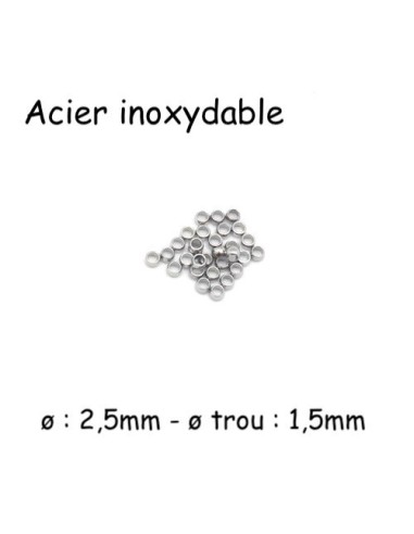 Perle à écraser argenté en acier inoxydable pour cordon de 1mm à 1,5mm