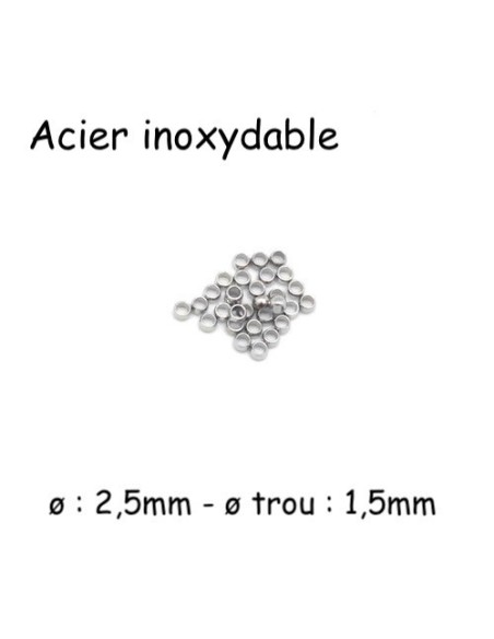 Perle à écraser argenté en acier inoxydable pour cordon de 1mm à 1,5mm Perle à écraser argenté en acier inoxydable pour cordon de 1mm à 1,5mm