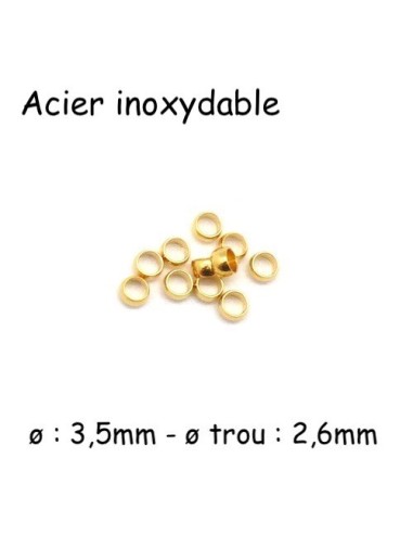 Perle écraser doré acier inoxydable pour cordon de 2mm à 2,5mm