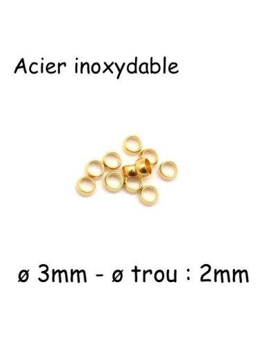 Perle écraser doré en acier inoxydable pour cordon de 1,5mm à 2mm