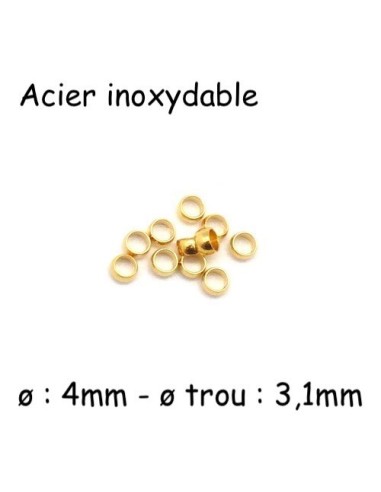 Perle à écraser en acier inoxydable doré pour cordon de 2,5mm à 3mm