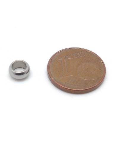 Perle rondelle 6mm en acier inoxydable argenté à gros trou