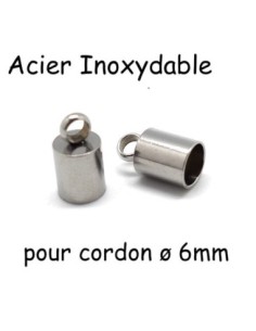 Embout rond argenté en acier inoxydable pour cordon 6mm