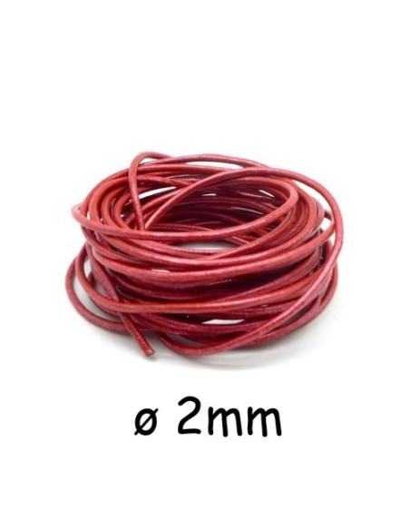Cordon cuir 2mm de couleur rouge métallisé Cordon cuir 2mm de couleur rouge métallisé