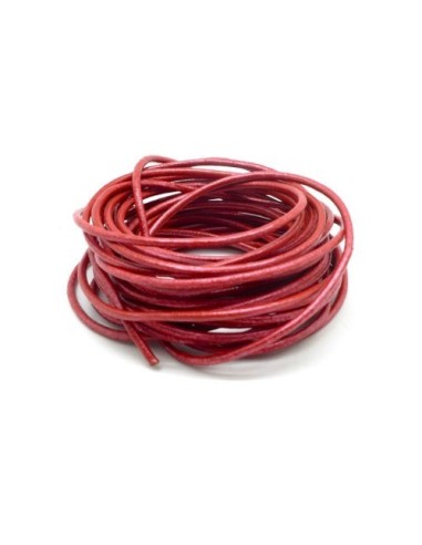 Cordon cuir 2mm rouge métallisé