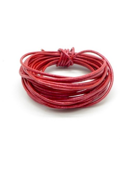 Lanière cuir rond 2mm de couleur rouge métallisé Lanière cuir rond 2mm de couleur rouge métallisé