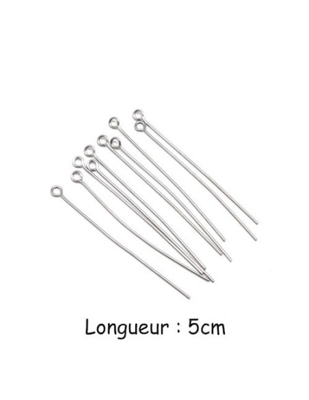tiges clous à oeil, oeillet  5cm en métal argenté