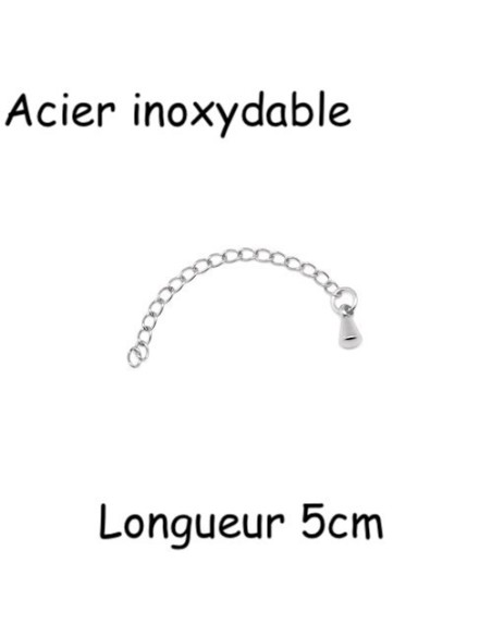 Chaine extension argenté en acier inoxydable avec breloque goutte larme