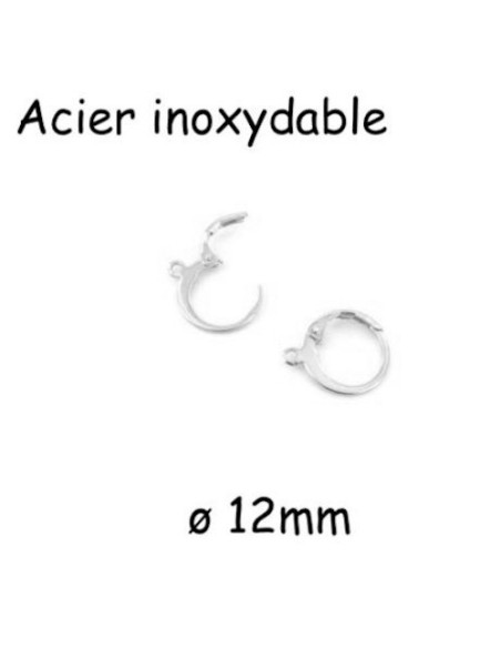 Dormeuse créole ronde en acier inoxydable argenté avec attache - 2 paires Dormeuse créole ronde en acier inoxydable argenté avec attache - 2 paires