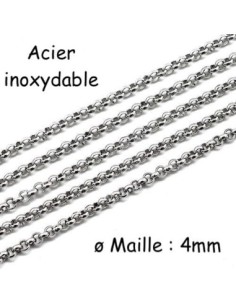 Chaîne maille forçat ronde argenté en acier inoxydable maillon 4mm