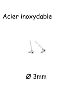 Supports puces, tiges, clous boucle d'oreille 3mm en acier inoxydable argenté avec attache plastique