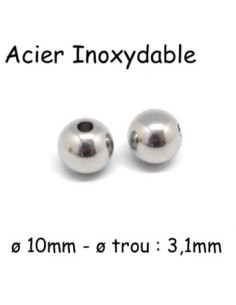 Perle ronde 10mm argenté en acier inoxydable argenté