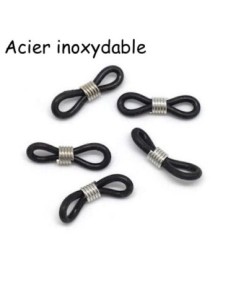 Attache cordon lunette, chainette de couleur noir et acier inoxydable argenté