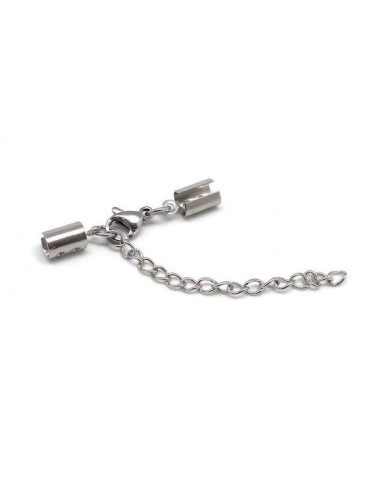 Fermoir argenté en acier inox pour cordon de 2,5mm