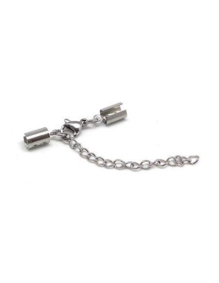 Fermoir argenté en acier inox pour cordon de 2,5mm Fermoir argenté en acier inox pour cordon de 2,5mm