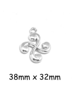 Pendentif croix basque argenté en métal 38mm x 32mm
