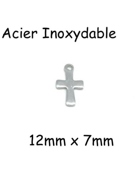 Breloque croix argenté en acier inoxydable 12mm x 7mm