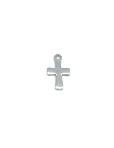 Charm croix argenté en acier inoxydable 12mm x 7mm
