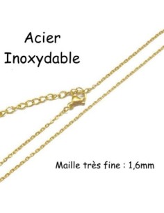 Collier chaîne très fine maille forçat doré en acier inox doré avec fermoir - 42cm - chainette de rallonge