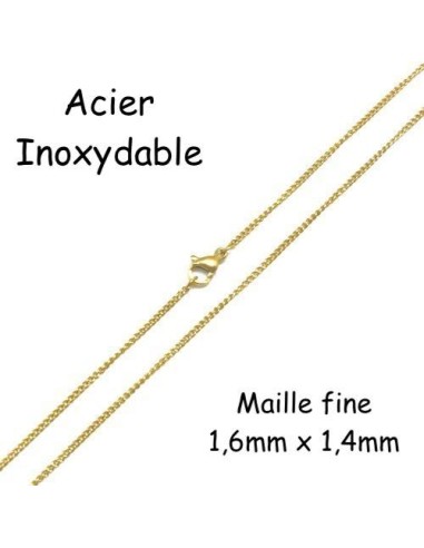 Collier chaîne très fine gourmette doré en acier inox doré avec fermoir mousqueton - 40cm