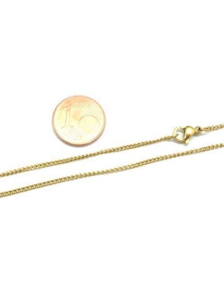 Sautoir très fin gourmette doré en acier inox doré avec fermoir mousqueton - 40cm