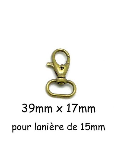 Mousqueton tournant bronze pour lanière de 15mm