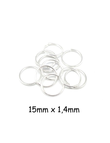 Anneau de jonction épais, résistant en métal argenté brillant 15mm x 1,4mm