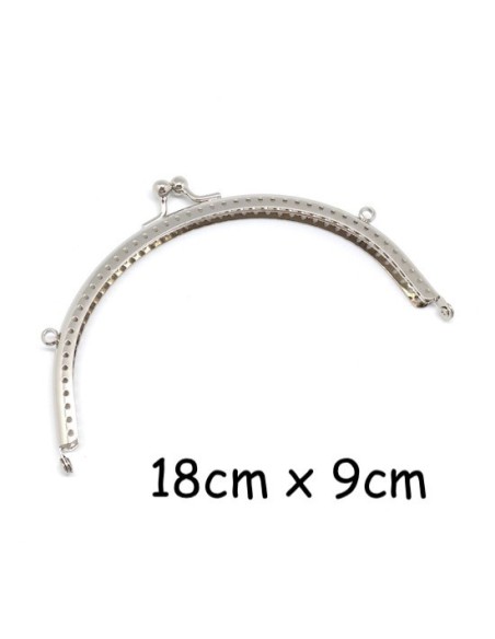 Fermoir sac demi lune en métal argenté 2 attaches sur les côtés 18cm