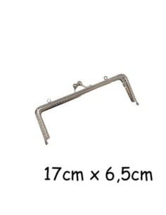 Fermoir sac en métal argenté travaillé rectangle 17cm avec attache sur le dessus clic clac, clasp