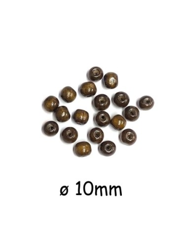 Perle bois 10mm ronde 10mm marron café pour création macramé