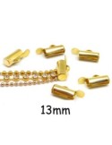 6 Embouts tube doré 13mm, serre ruban, chaîne bille en métal doré