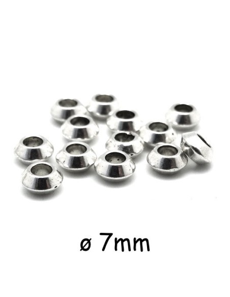Perle toupie 7mm en métal argenté pour cordon de 3mm