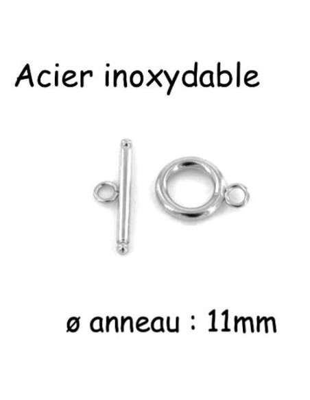 Fermoir toggle argenté en acier inoxydable 11mm - fermoir toggle argenté