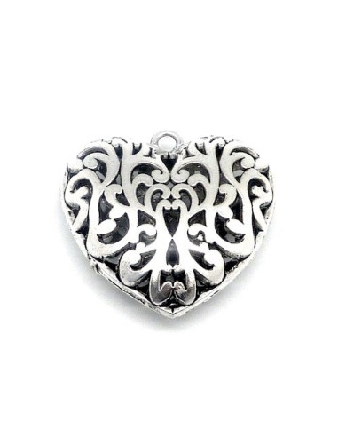 Grand Pendentif coeur argenté en métal pour création porte clé
