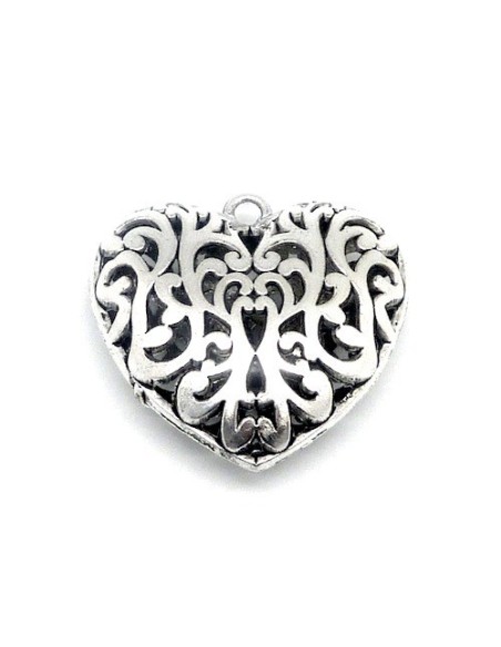 Grand Pendentif coeur argenté en métal pour création porte clé