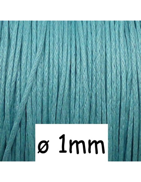 Cordon coton ciré bleu ciel 1mm pour bijoux