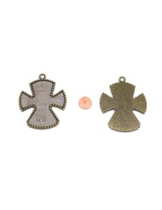 Pendentif croix en métal de couleur bronze avec liège incrusté gris 2