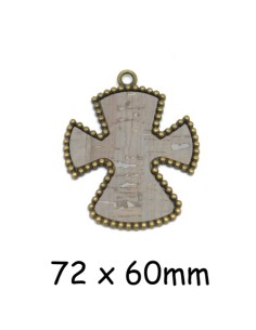 Pendentif croix en métal de couleur bronze avec liège incrusté gris