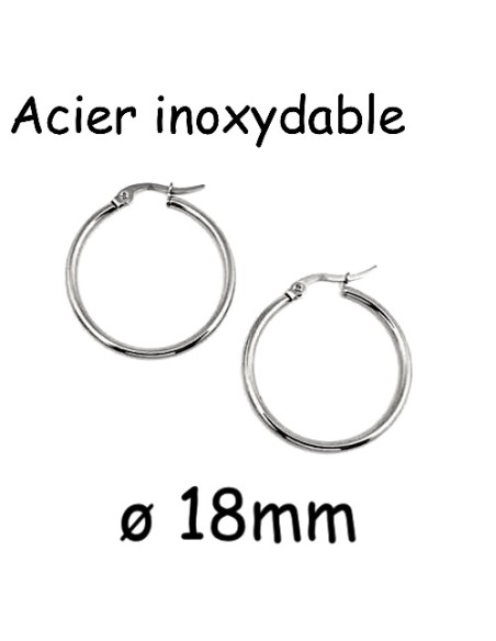 Créole ARGENTÉ 18mm en acier inoxydable. BO couleur or en acier inox