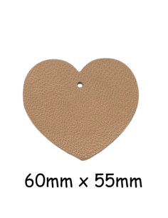 Grand Pendentif coeur en cuir beige sépia souple 6cm