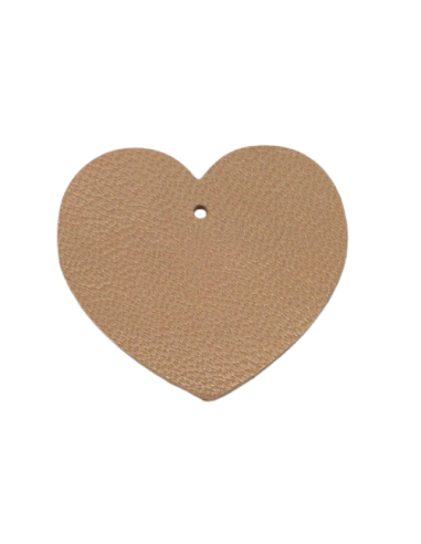 Pendentif coeur en cuir beige sépia pour création de porte clé