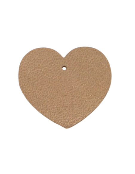 Pendentif coeur en cuir beige sépia pour création de porte clé
