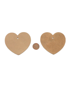 Grand Pendentif coeur en cuir beige sépia souple 6cm 2