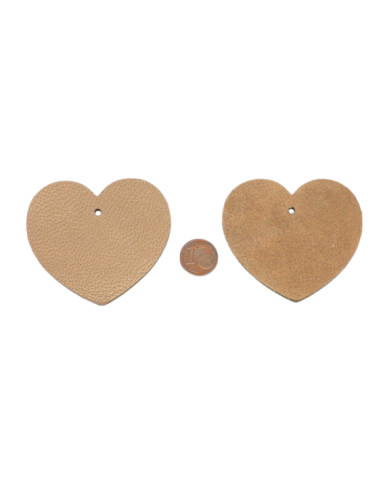 Pendentif en cuir en forme de coeur beige chamois pour création bijoux