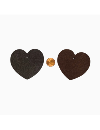 Pendentif en cuir en forme de coeur marron foncé pour création bijoux