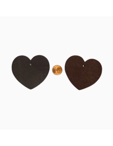 Pendentif en cuir en forme de coeur marron foncé pour création bijoux