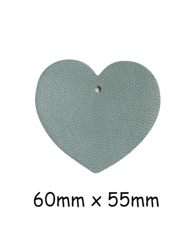 Grand Pendentif coeur en cuir bleu gris souple 6cm