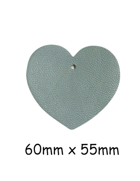 Grand Pendentif coeur en cuir bleu gris souple 6cm