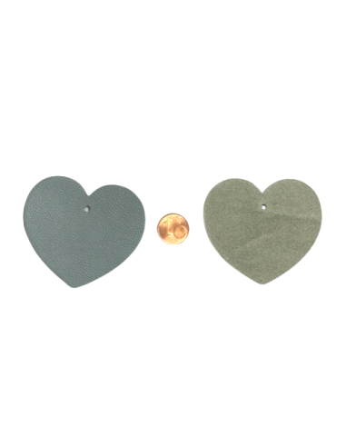 Breloque cuir coeur bleu gris