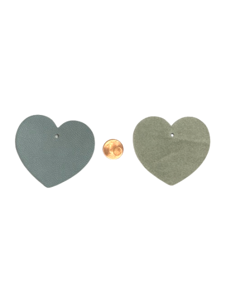 Breloque cuir coeur bleu gris